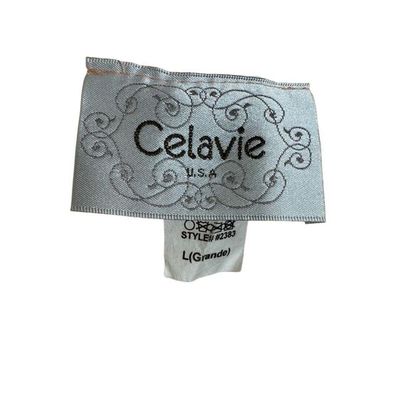 Celavie Peach Strapless High Low Cocktail Dress Size L Chiffon Chevron Print USA - Picture 3 of 11